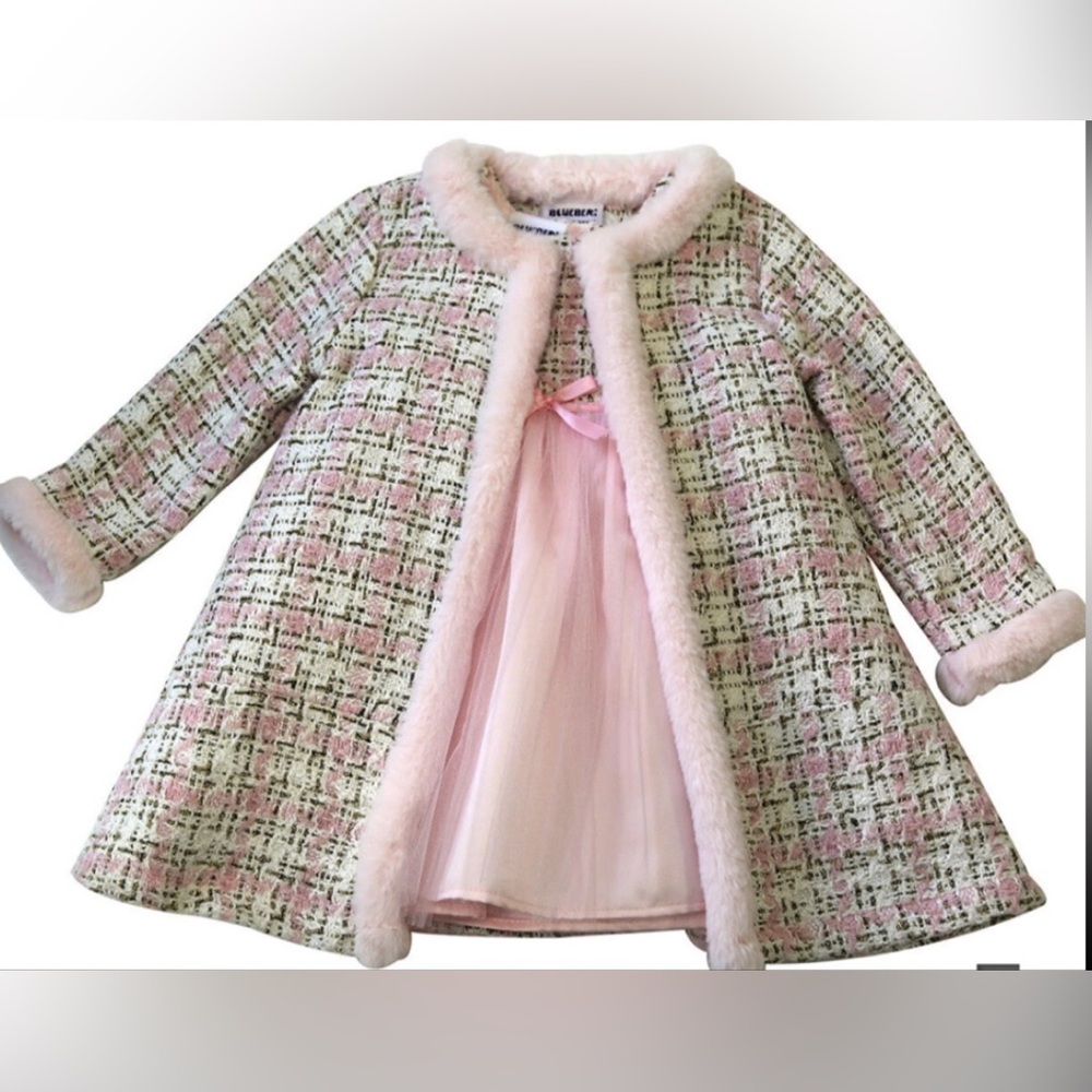 Blueberi Boulevard Tweed Dress with Faux-FurrFur Trimmed Coat